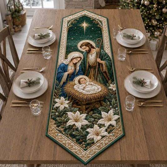 Emerald Nativity Peace Custom Shape Quilted Table Runner SN0HH0266