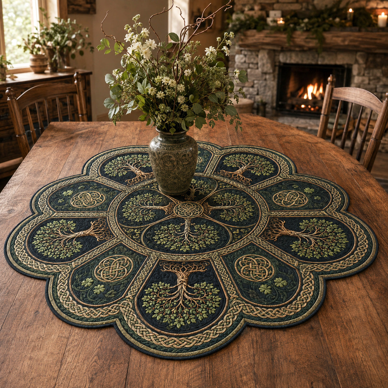 Emerald Sanctuary Custom Shape Quilted Table Topper SN0TV187
