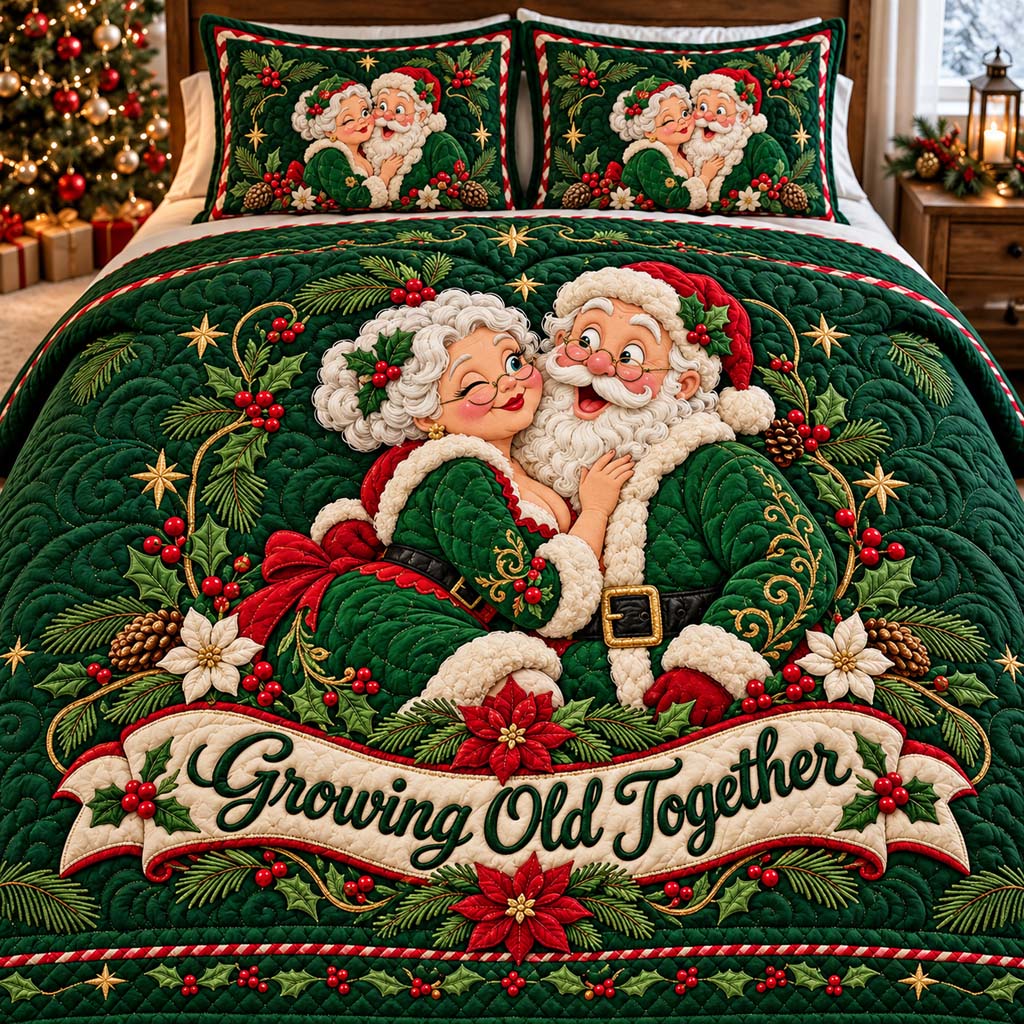 Emerald Santa Couple 3-Piece Quilted Bedding Set SN0HH0900