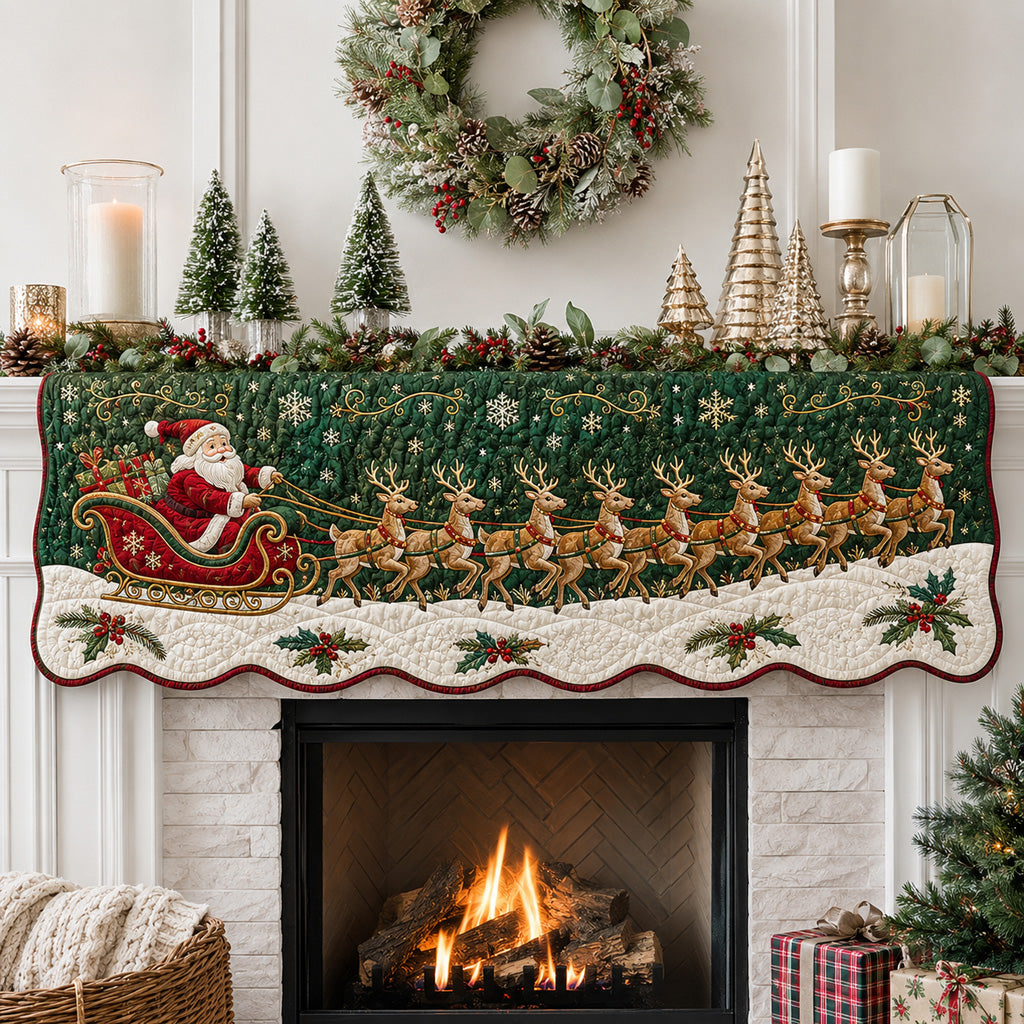 Emerald Santa Sleigh Quilted Mantel Scarf SN0HH0152