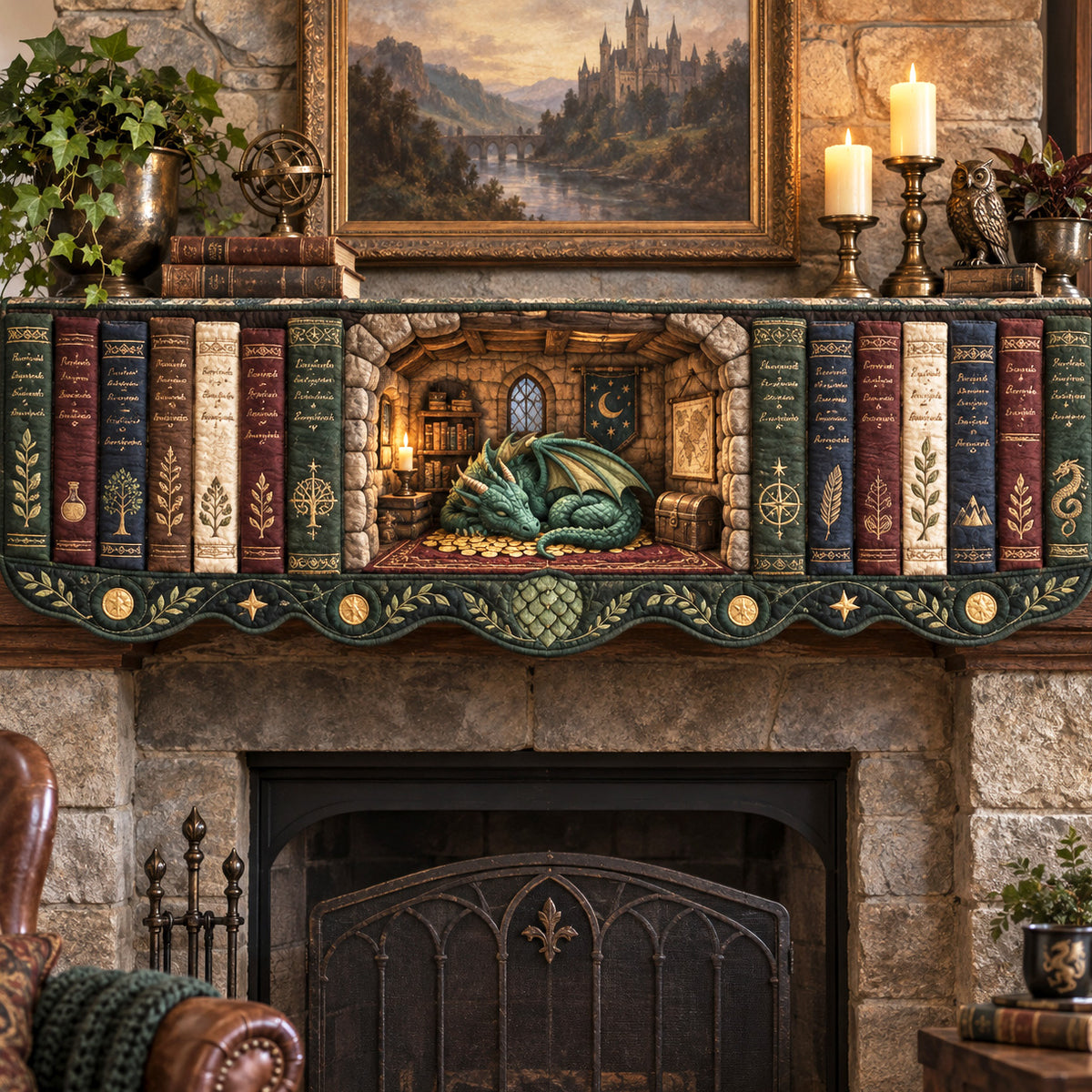 Enchanted Hearth Quilted Mantel Scarf SN0TV597