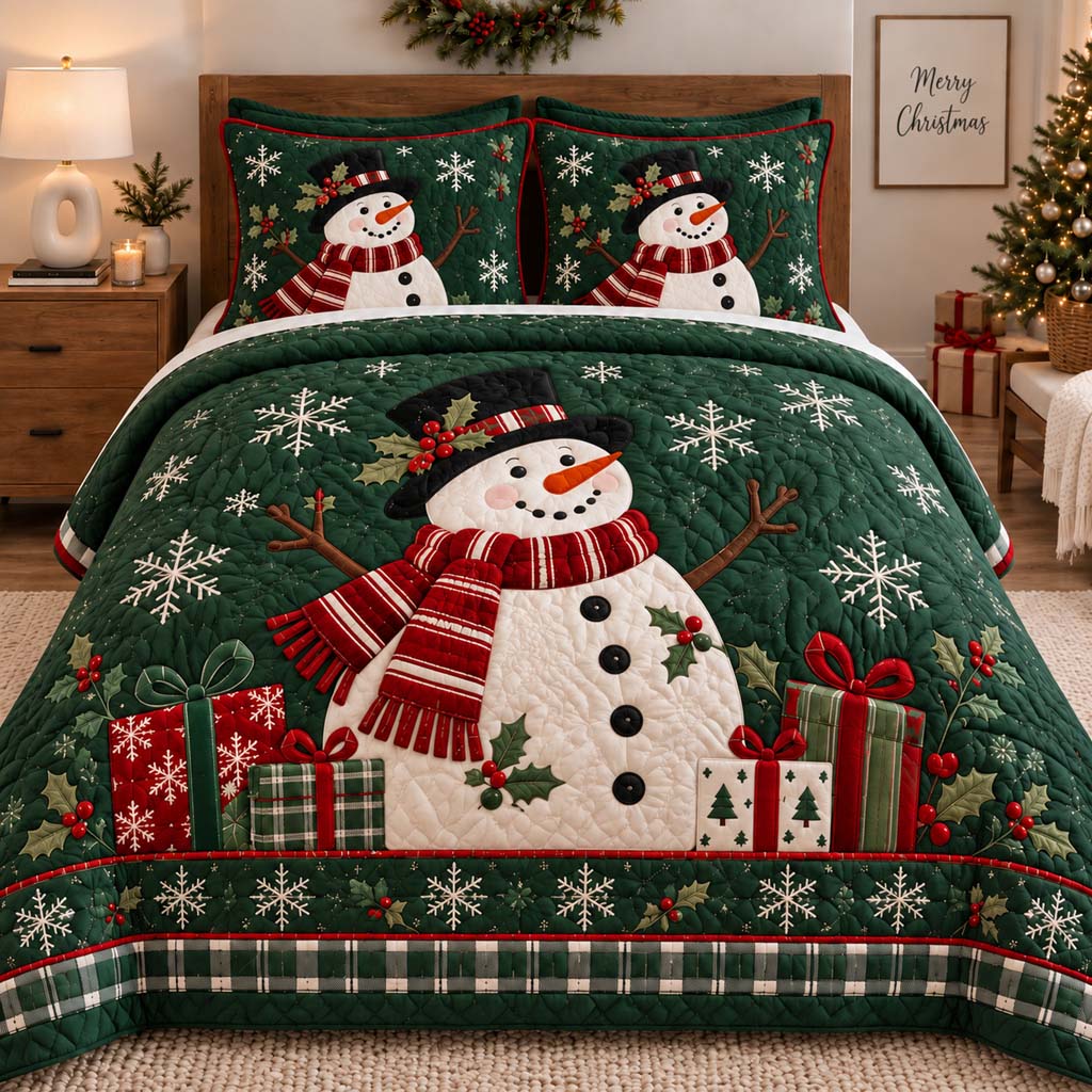 Enchanted Snowman 3-Piece Quilted Bedding Set SN0HH0632