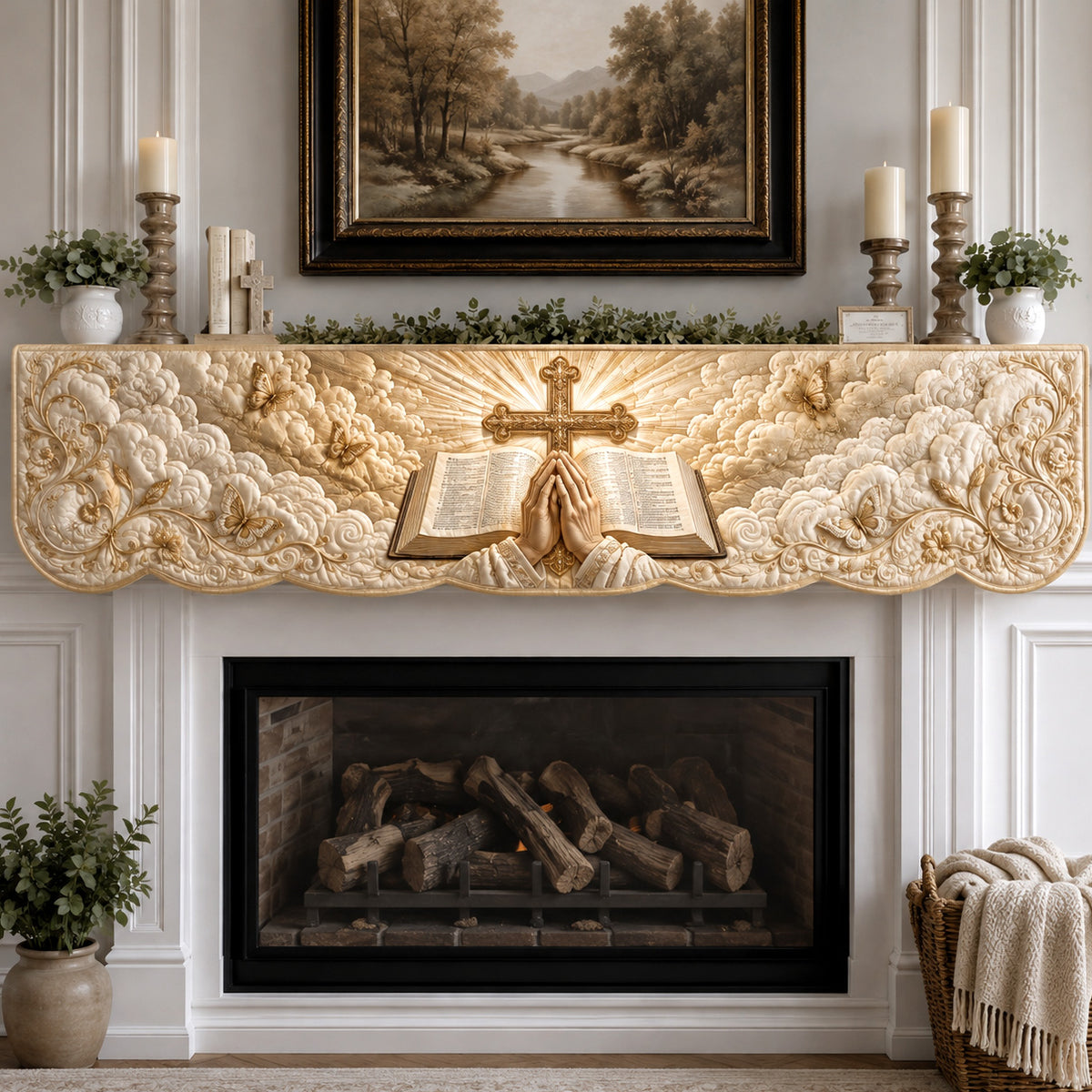 Eternal Cross Quilted Mantel Scarf SN0TV243