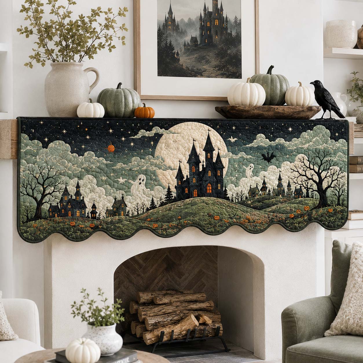 Ethereal Ghostly Hollow Quilted Mantel Scarf SN0HH0211