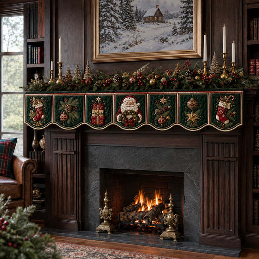 Evergreen Santa Claus Quilted Mantel Scarf SN0HH0224