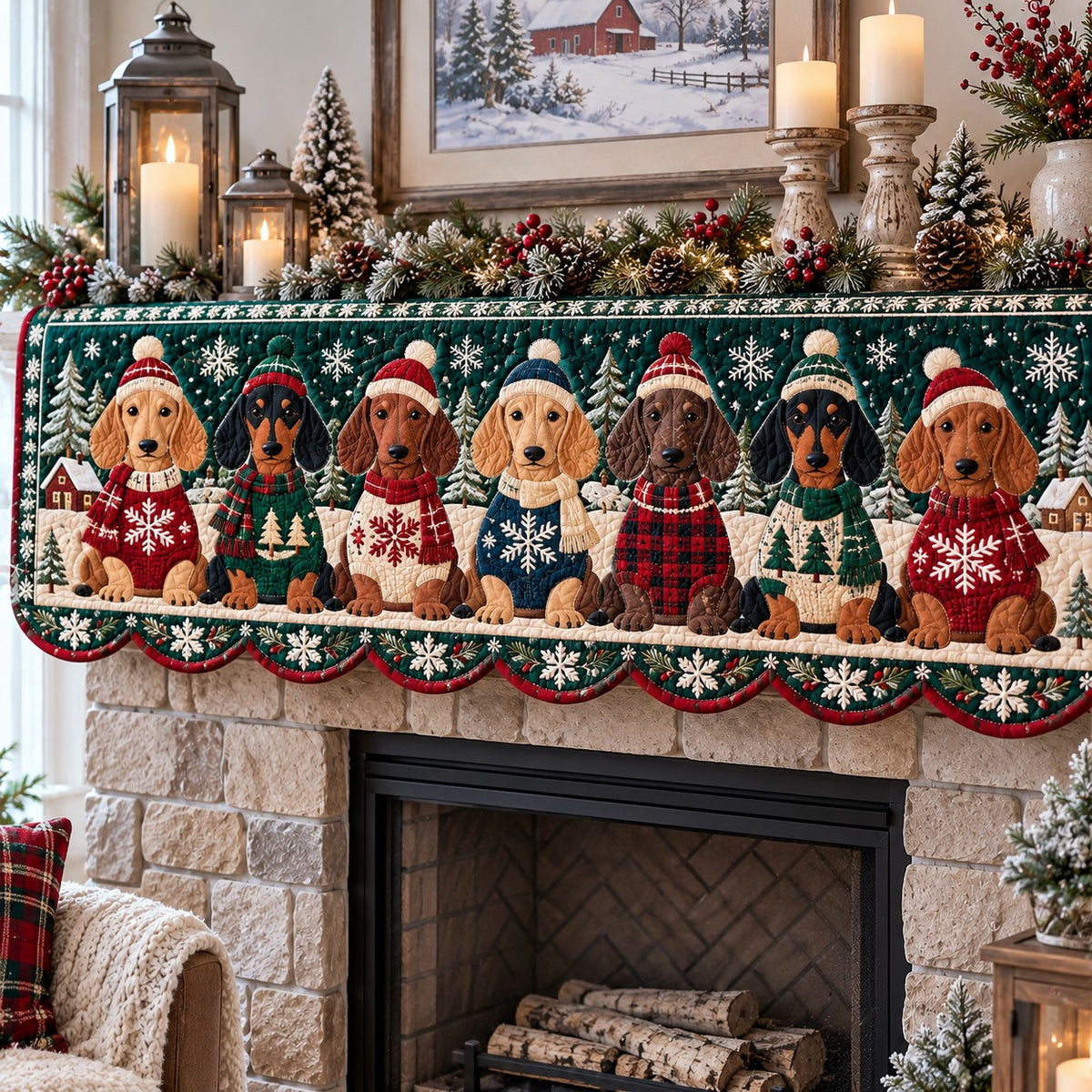 Evergreen Beanie Doxies Quilted Mantel Scarf SN0TV931