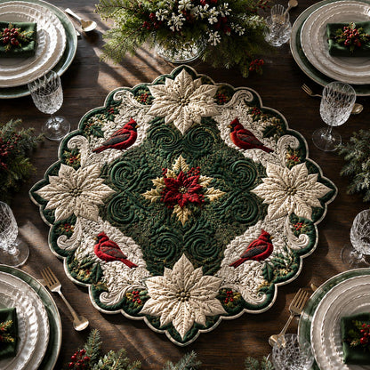 Evergreen Cardinals Custom Shape Quilted Table Topper SN0DV430