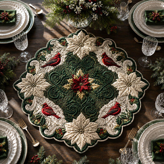 Evergreen Cardinals Custom Shape Quilted Table Topper SN0DV430