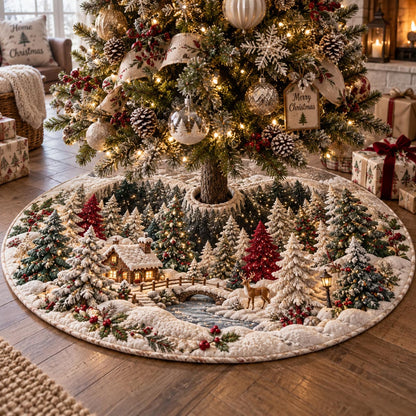Evergreen Christmas Forest Christmas Quilted Tree Skirt SN0DV909