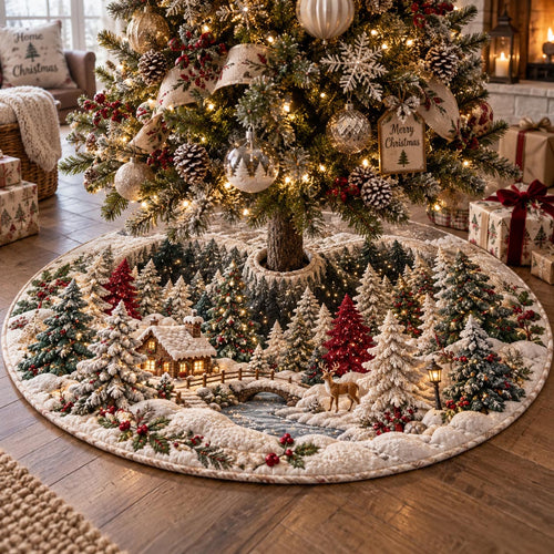 Evergreen Christmas Forest Christmas Quilted Tree Skirt SN0DV909