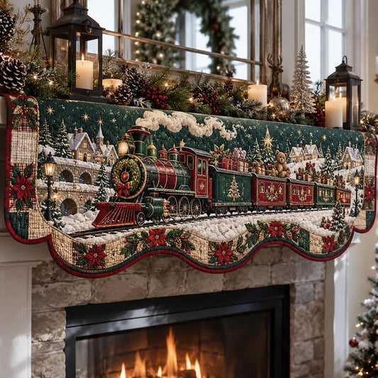 Evergreen Christmas Railway Quilted Mantel Scarf SN0DV607