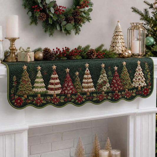 Evergreen Christmas Tree Quilted Mantel Scarf SN0HH0251