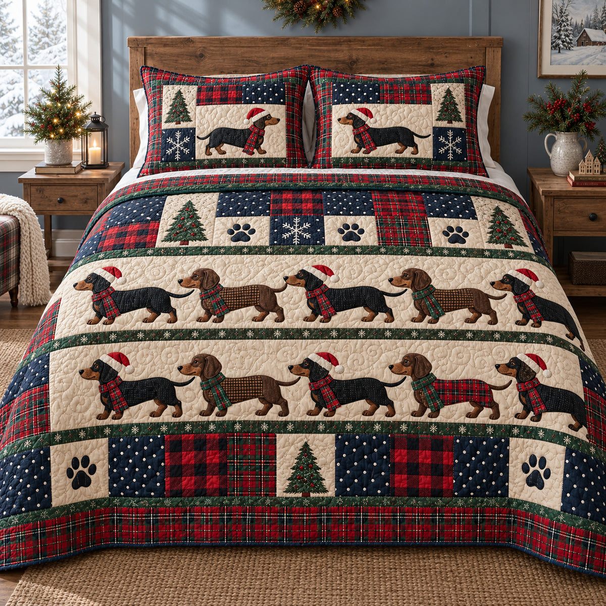 Evergreen Dachshunds 3-Piece Quilted Bedding Set SN0TV861