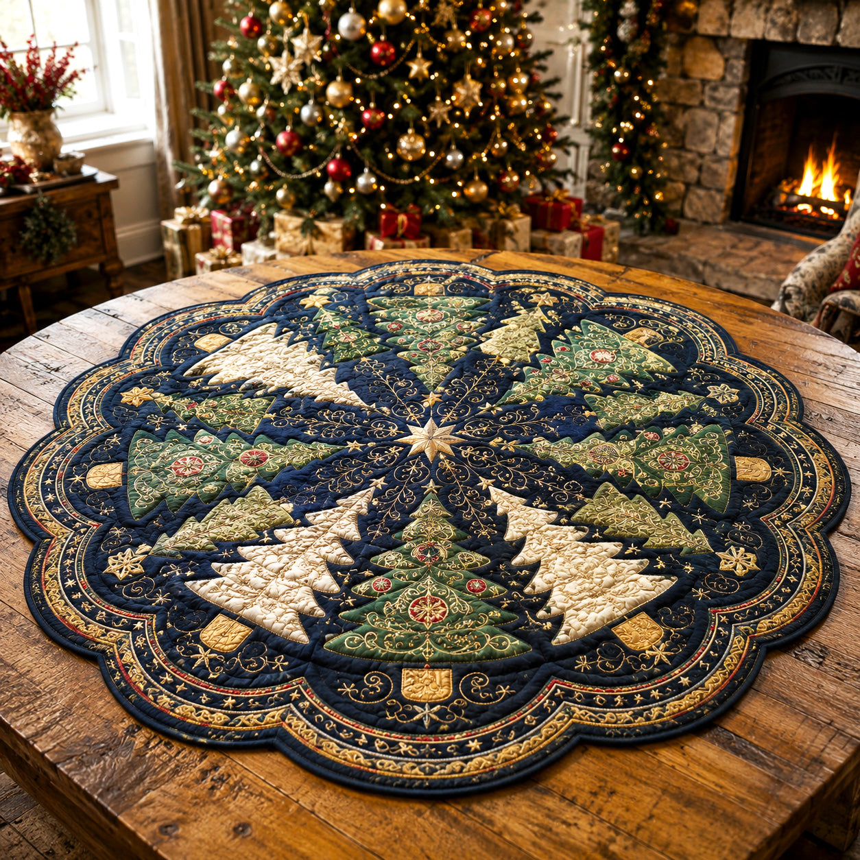 Evergreen Elegance Custom Shape Quilted Table Topper SN0TV118
