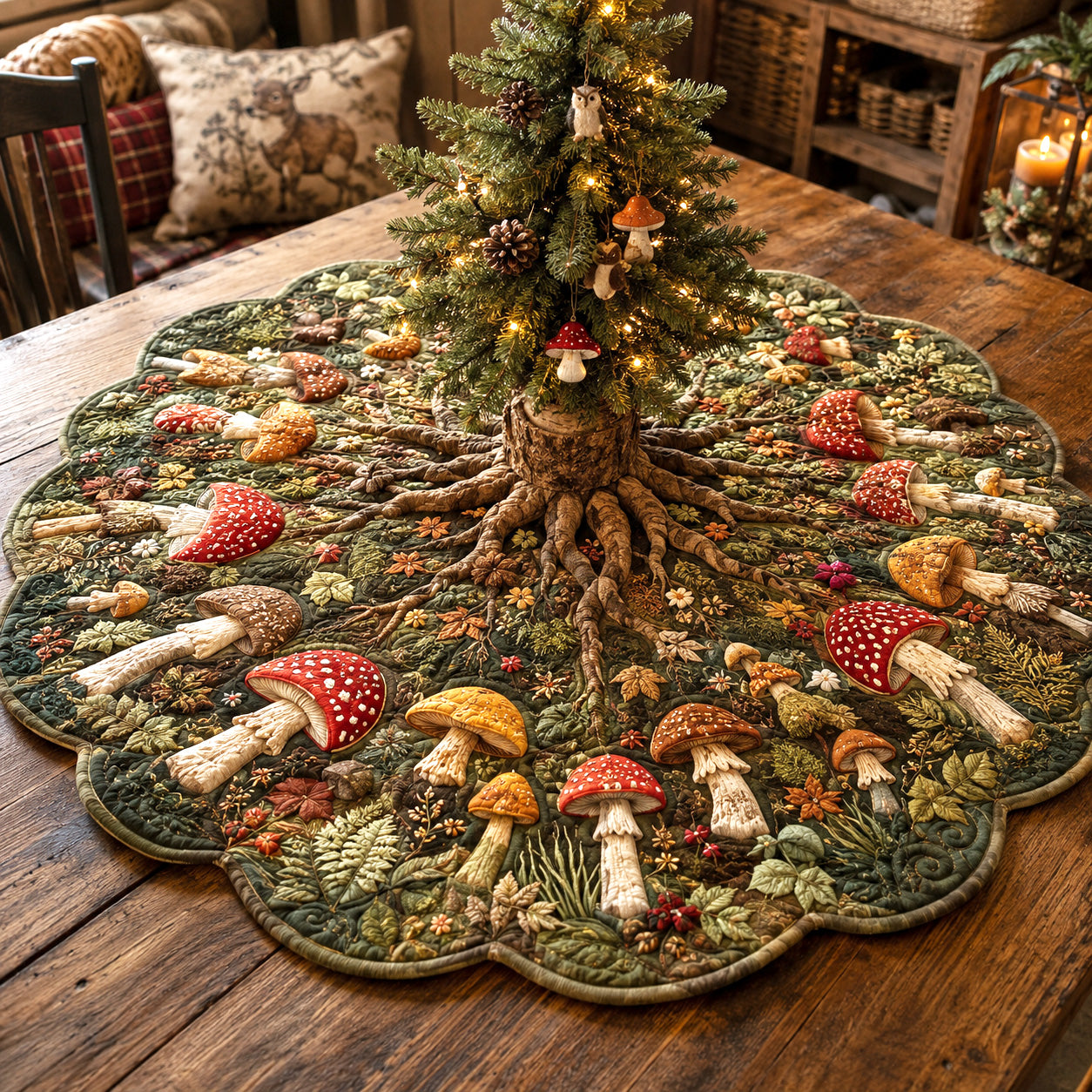 Evergreen Forest Custom Shape Quilted Table Topper SN0TV106