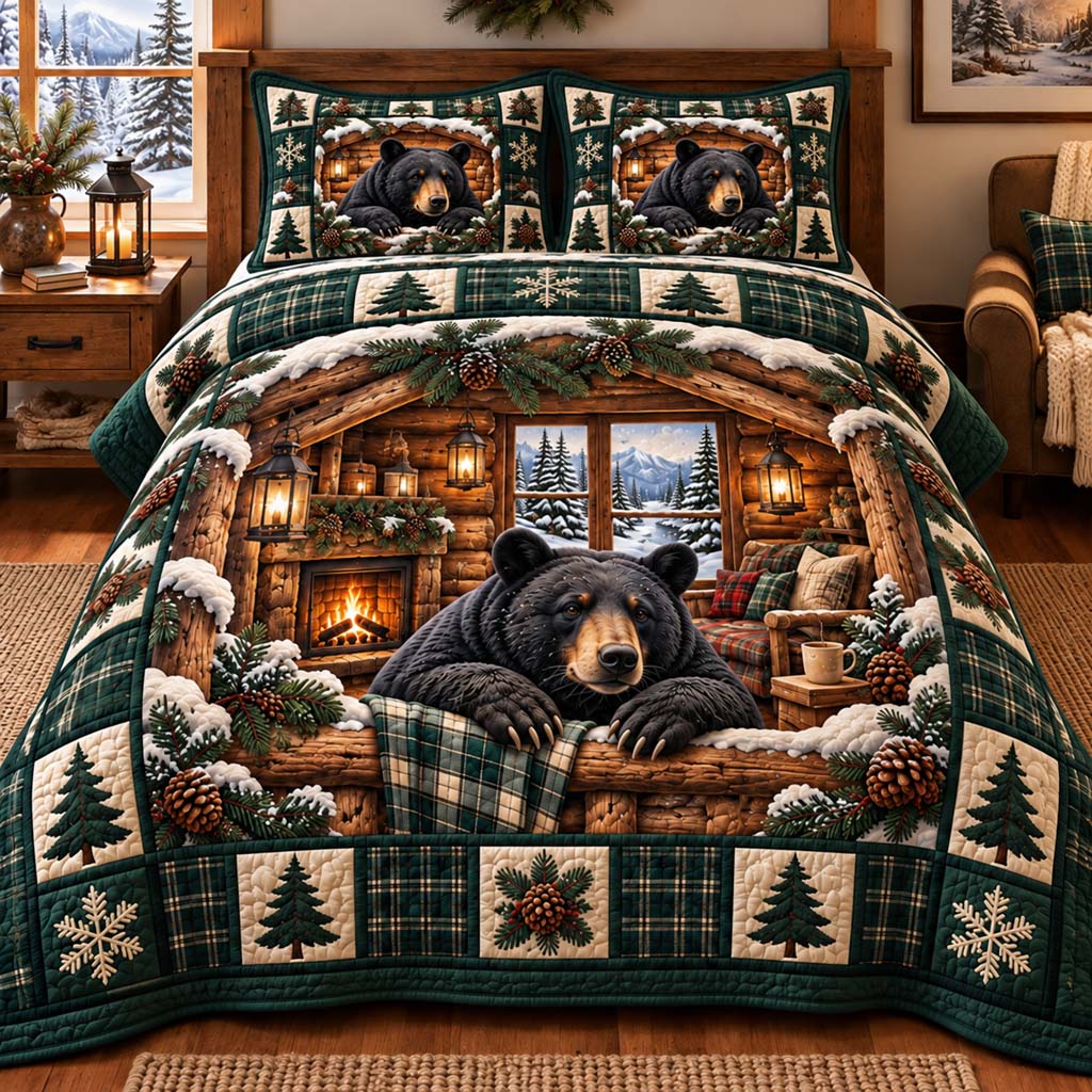 Evergreen Hearth Bear 3-Piece Quilted Bedding Set SN0HH1000