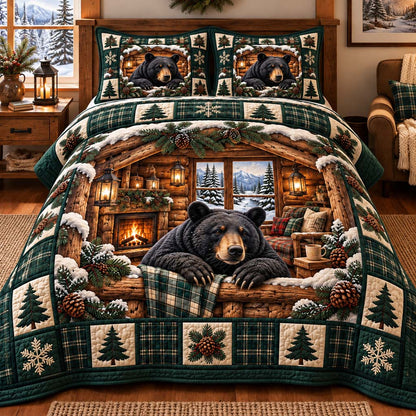 Evergreen Hearth Bear 3-Piece Quilted Bedding Set SN0HH1000