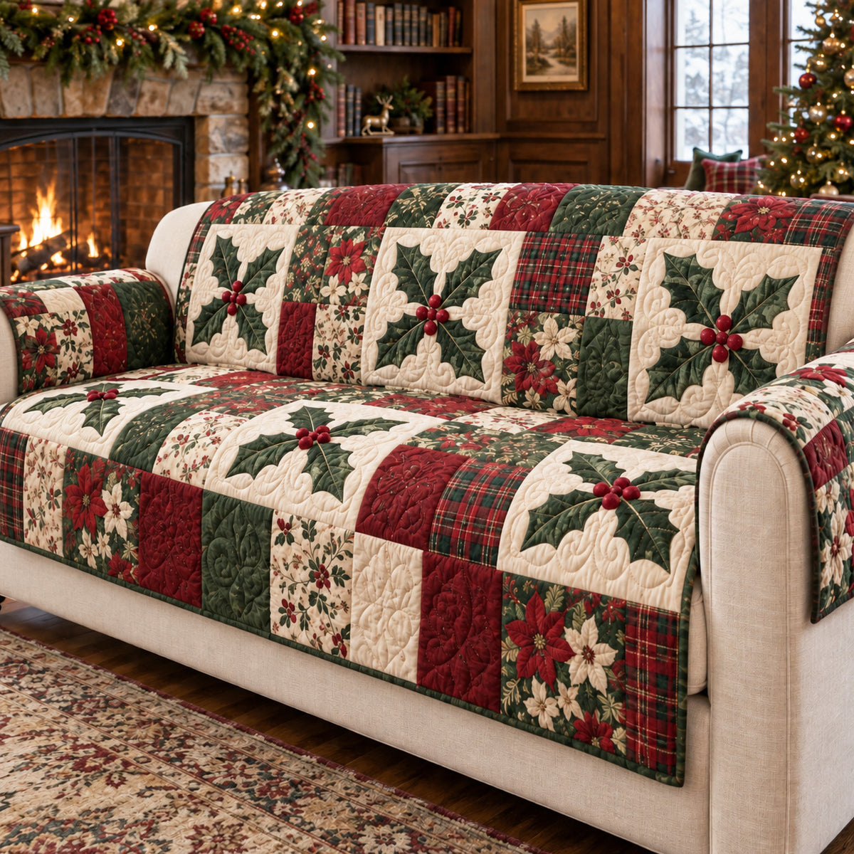 Evergreen Holiday Charm Quilted Sofa Cover SN0TV412