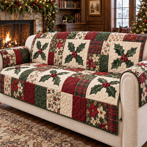 Evergreen Holiday Charm Quilted Sofa Cover SN0TV412