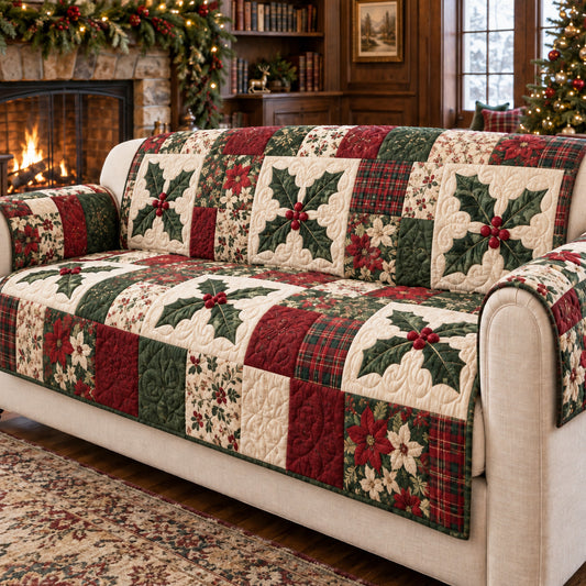 Evergreen Holiday Charm Quilted Sofa Cover SN0TV412