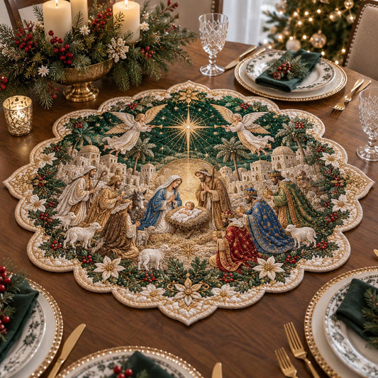 Evergreen Holy Family Custom Shape Quilted Table Topper SN0DV571