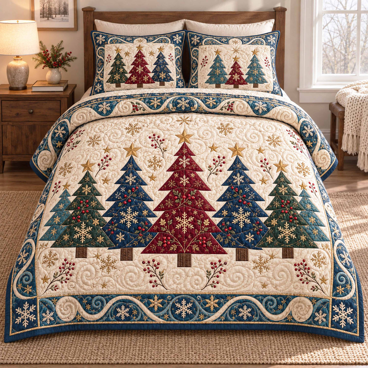 Evergreen Joy 3-Piece Quilted Bedding Set SN0TD1146
