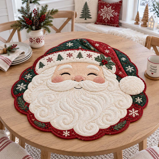 Evergreen Pine Santa Custom Shape Quilted Table Topper SN0HH0373