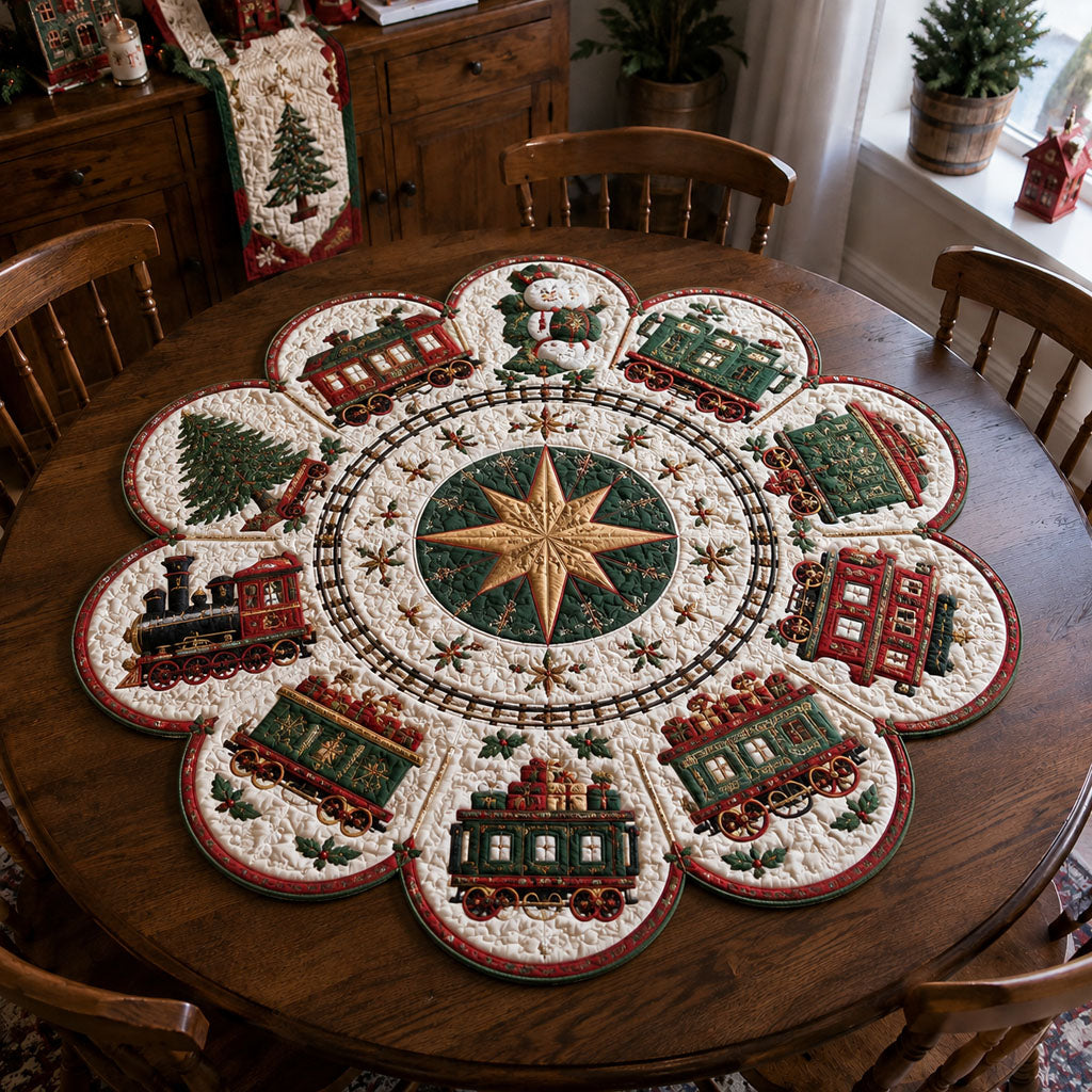 Evergreen Railway Custom Shape Quilted Table Topper SN0PT909