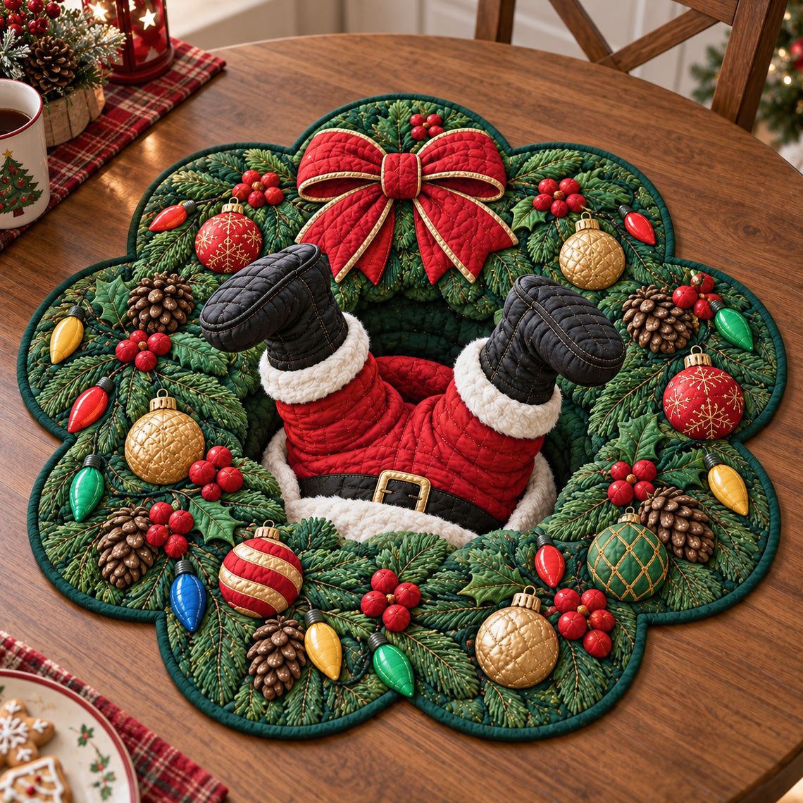 Evergreen Santa Cheer Custom Shape Quilted Table Topper SN0TV469