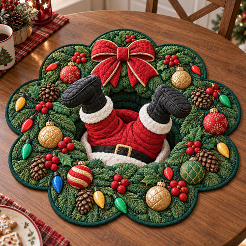 Evergreen Santa Cheer Custom Shape Quilted Table Topper SN0TV469