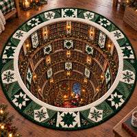 Evergreen Santa Christmas Library Vortex Quilted Round Mat SN0PT1207