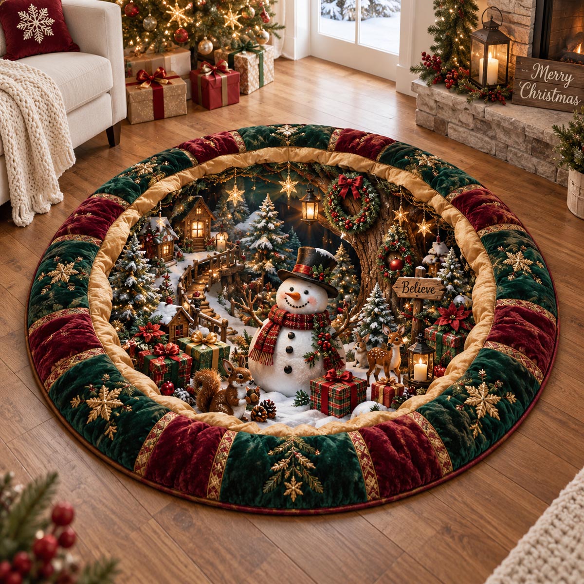 Evergreen Snowman Glow Quilted Round Mat SN0DV903