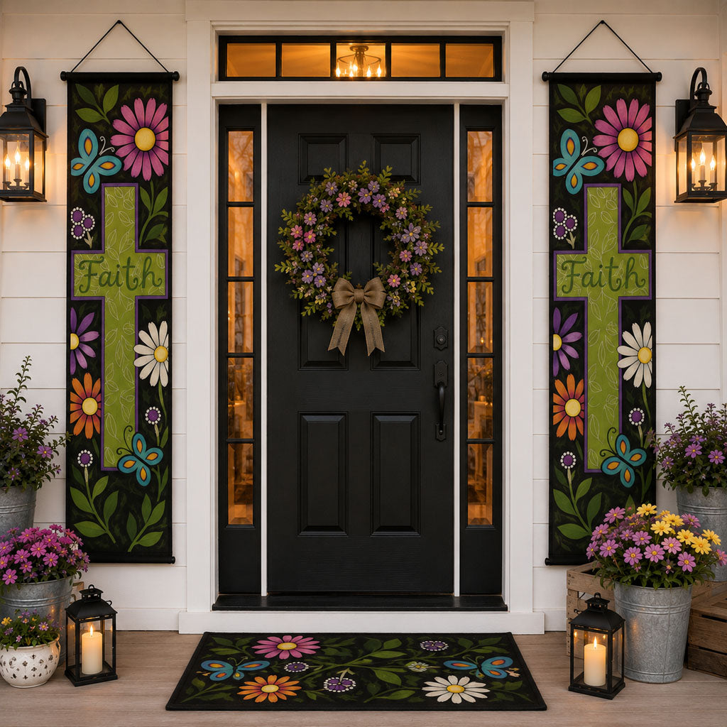 Faith Blooms Here Welcome Door Banner SN0PT401