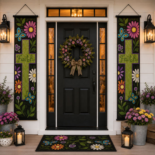Faith Blooms Here Welcome Door Banner SN0PT401