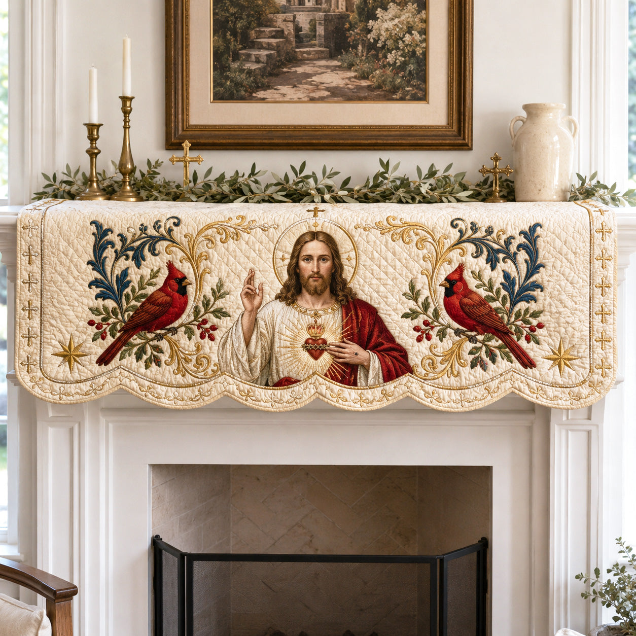 Faithful Bloom Quilted Mantel Scarf SN0TV233