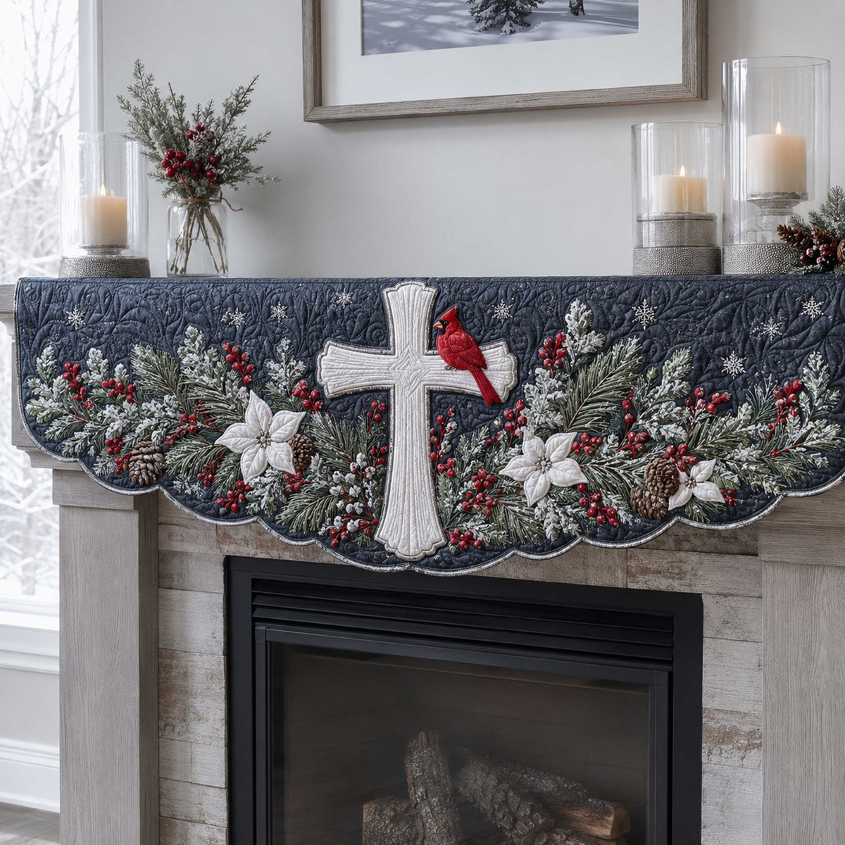 Faithful Cross Quilted Mantel Scarf SN0TD341