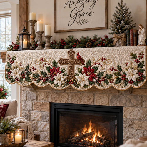 Faithful Cross Quilted Mantel Scarf SN0TD614