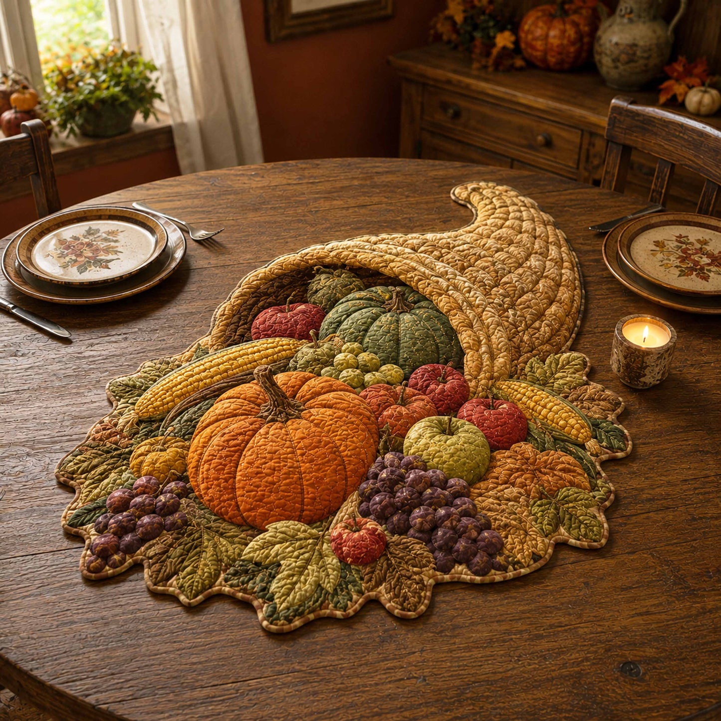 Fall Charm Custom Shape Quilted Table Topper SN0TD088