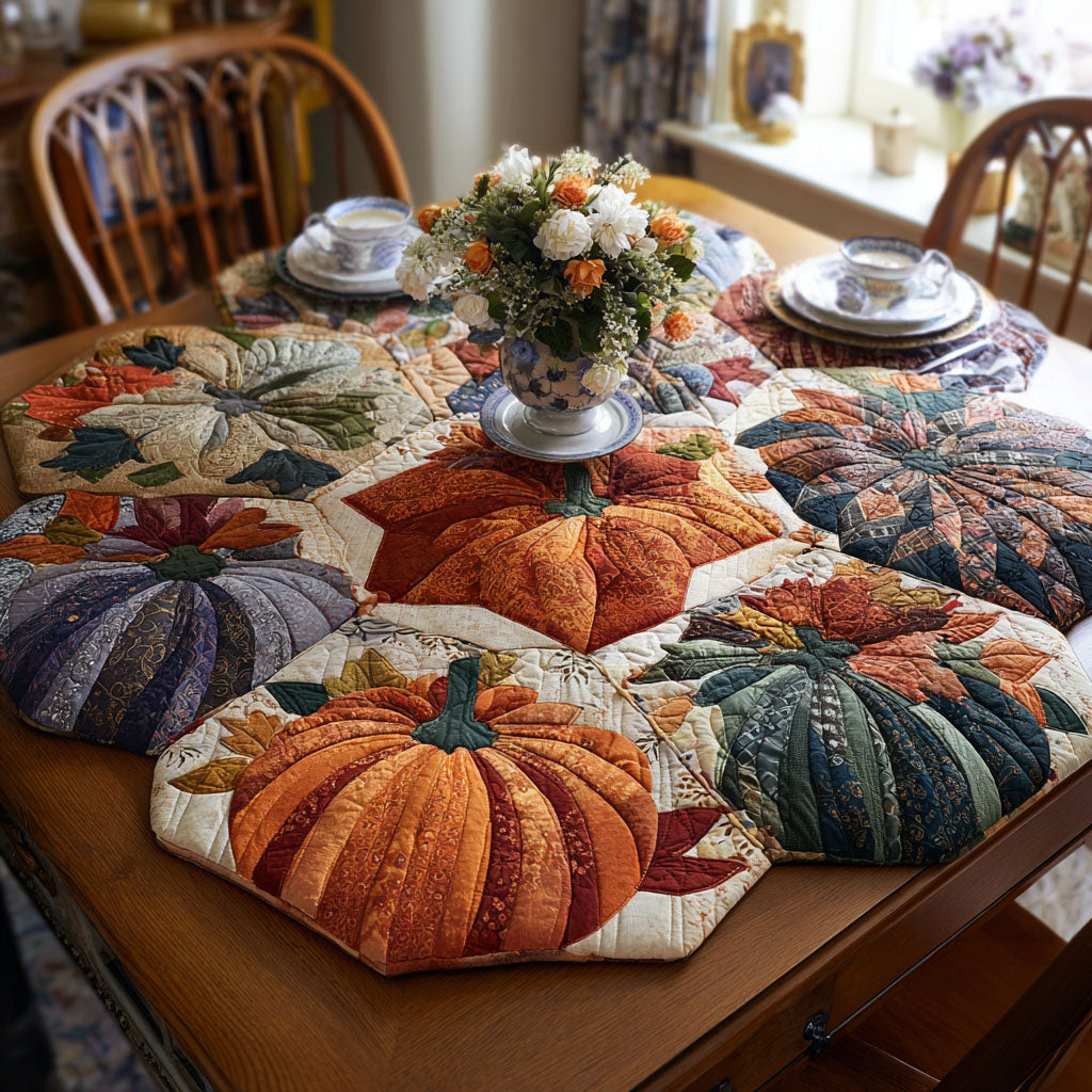 Fall Pumpkin Harmony Custom Shape Quilted Table Topper SN0PT377