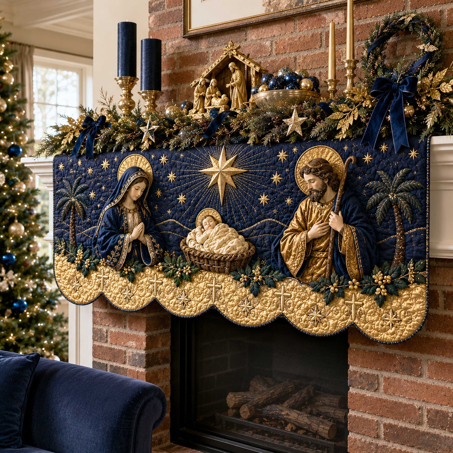 Family Nativity Quilted Mantel Scarf SN0TD213