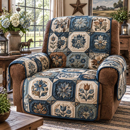 Farmhouse Blue Flowers Quilted Sofa Cover SN0DV986