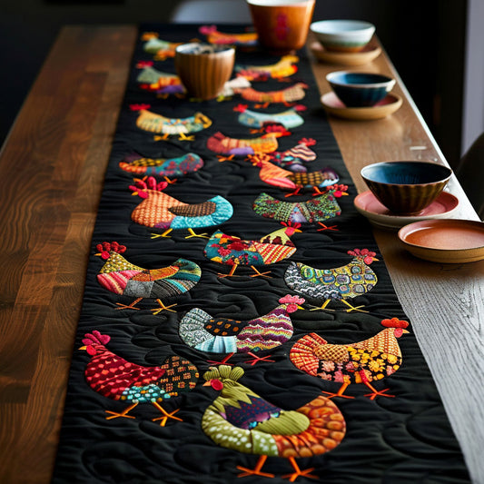 Farmhouse Chickens Quilted Table Runner NCU0TH322