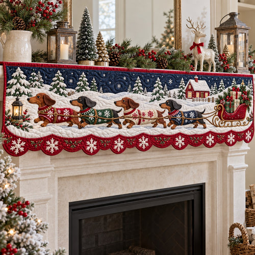 Farmhouse Sleigh Doxies Quilted Mantel Scarf SN0TV934