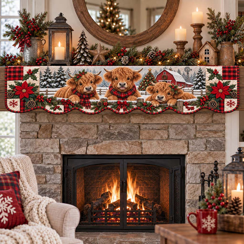 Farmstead Highland Calves Quilted Mantel Scarf SN0HH0458