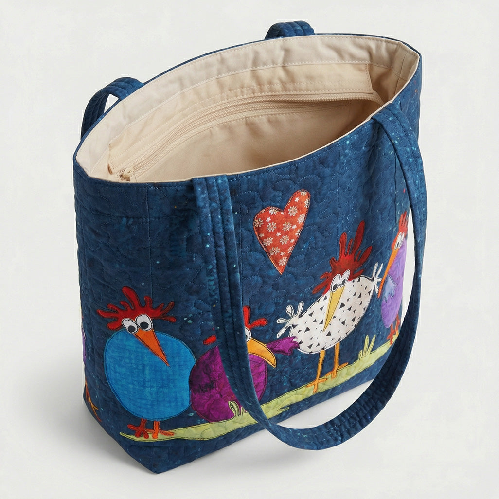 Feathered Friends Parade Quilted Zipper Tote Bag SN0PT022