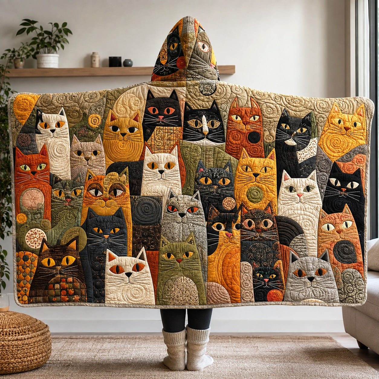 Feline Garden Quilted Hooded Blanket SN0TV071