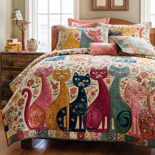 Feline Harmony 3-Piece Quilted Bedding Set SN0PT205