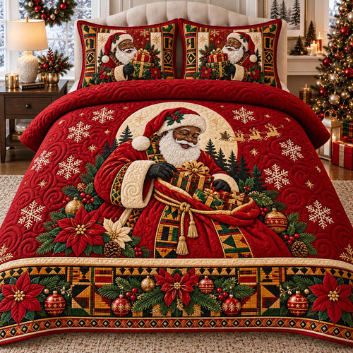 Festive Black Santa 3-Piece Quilted Bedding Set SN0HH0792