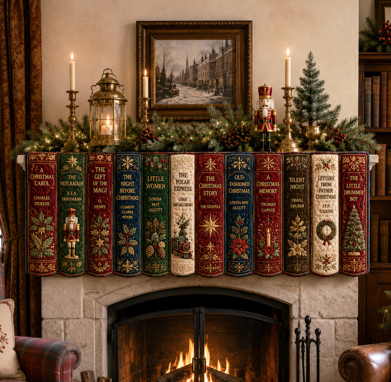 Festive Bookhouse Quilted Mantel Scarf SN0TV212