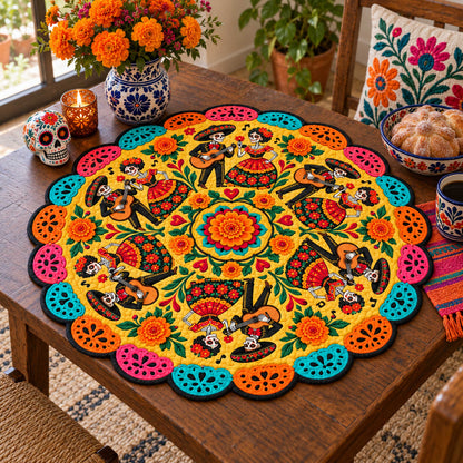 Festive Calavera Custom Shape Quilted Table Topper SN0TD673